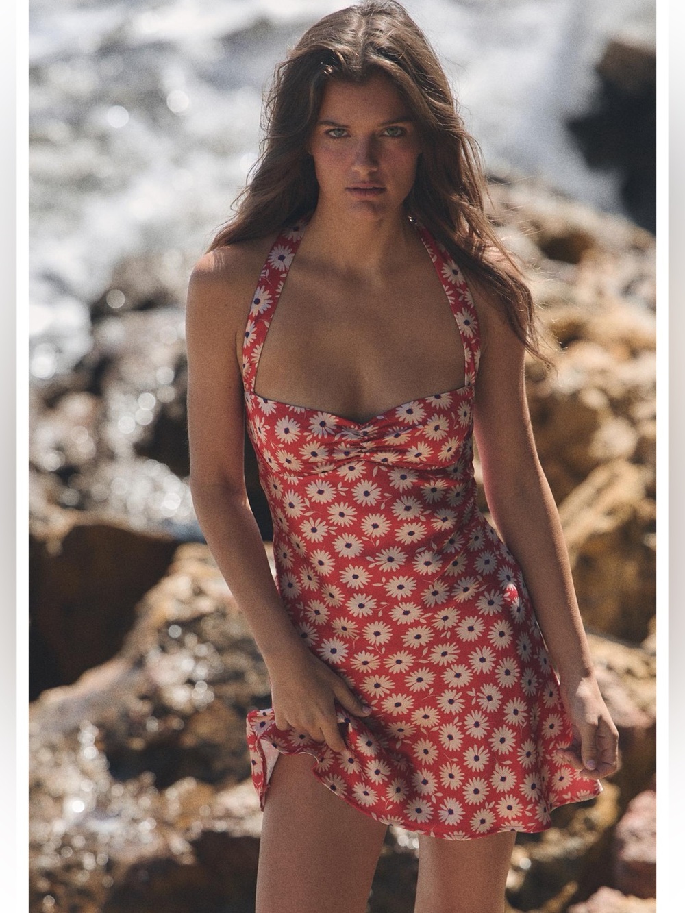 Zara Red Daisy Halter Mini Dress - Picture 1 of 8
